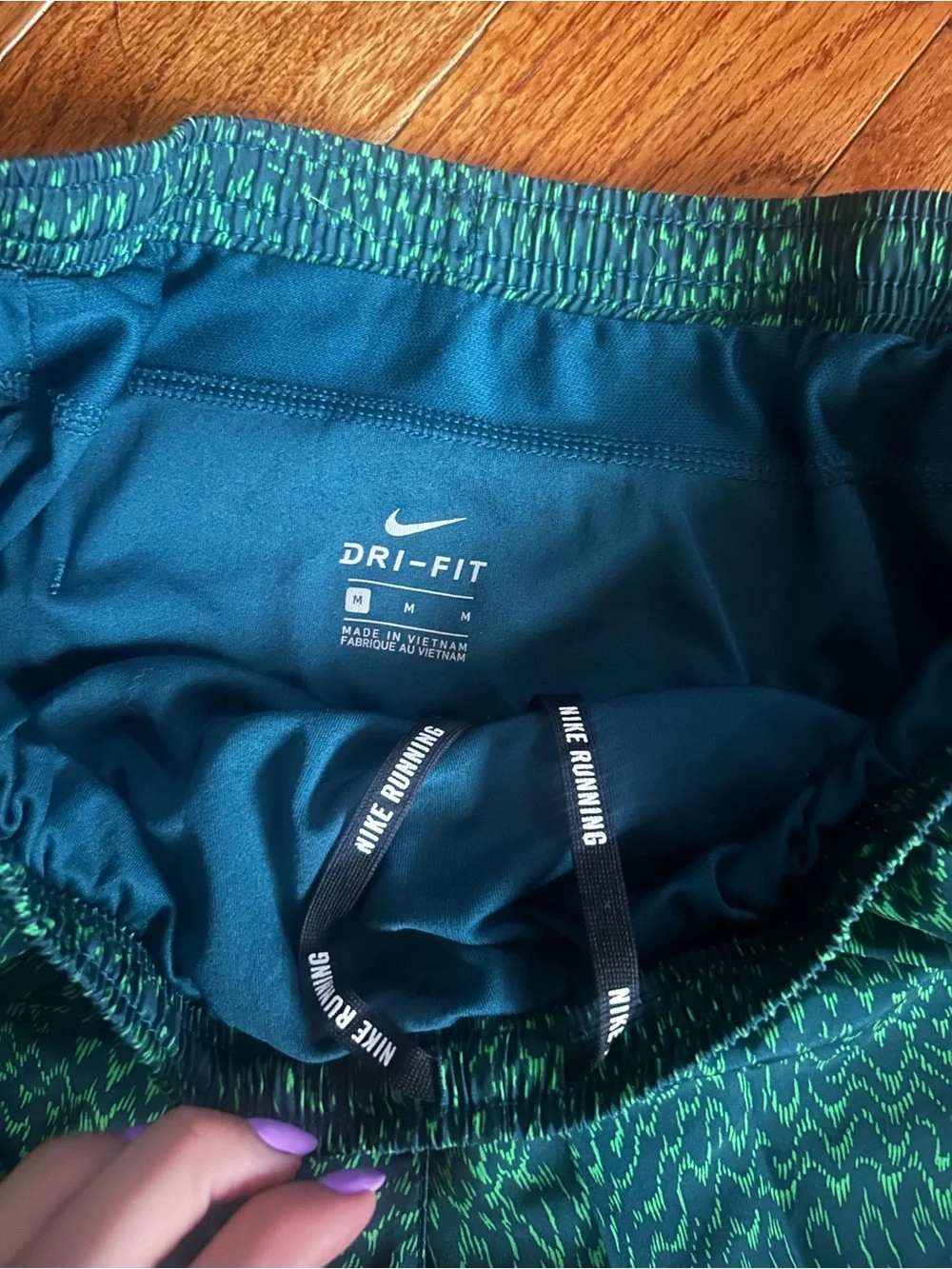 Nike Women's Teal and Green Patterned Athletic Shorts